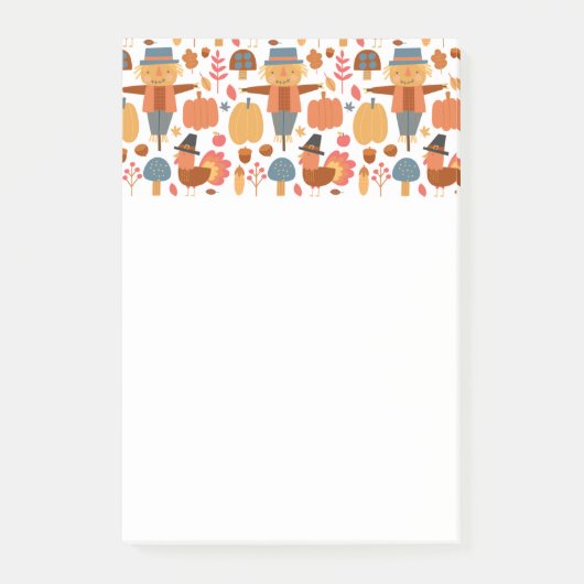 Türkei und Scarecrow Erntedank Pattern Post-it Klebezettel (Vorderseite)