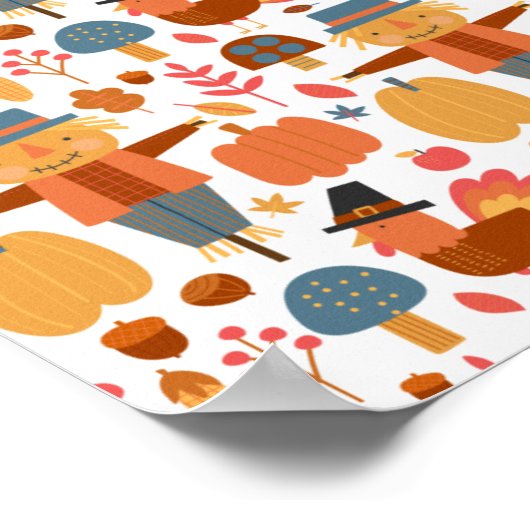 Türkei und Scarecrow Erntedank Pattern Poster (Ecke)