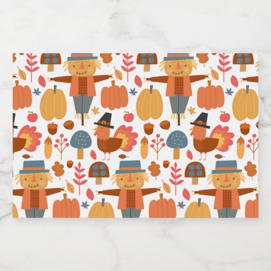 Türkei und Scarecrow Erntedank Pattern Schaumweinetikett (Einzelnes Label)