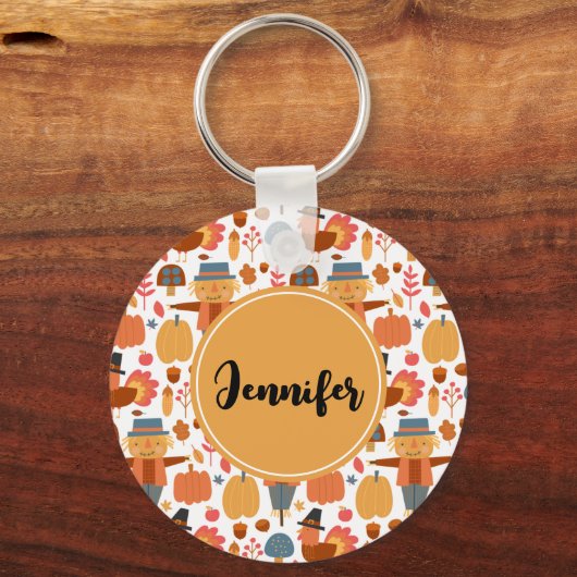 Türkei und Scarecrow Erntedank Pattern Schlüsselanhänger (Vorderseite)