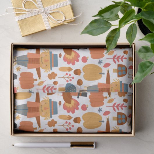 Türkei und Scarecrow Erntedank Pattern Seidenpapier (Geschenk)