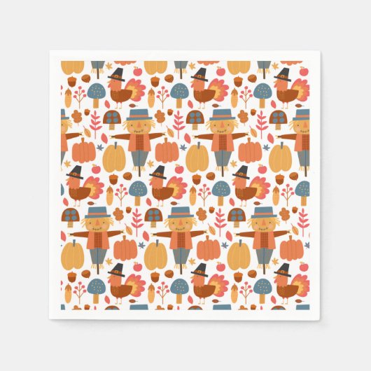 Türkei und Scarecrow Erntedank Pattern Serviette (Vorderseite)