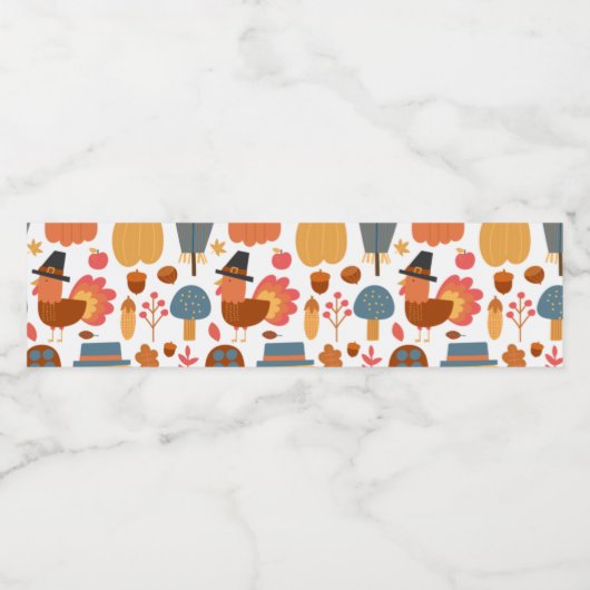 Türkei und Scarecrow Erntedank Pattern Wasserflaschenetikett (Einzelnes Label)