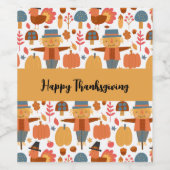 Türkei und Scarecrow Erntedank Pattern Weinetikett (Einzelnes Label)