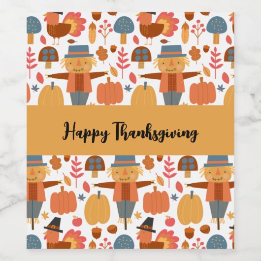 Türkei und Scarecrow Erntedank Pattern Weinetikett (Einzelnes Label)