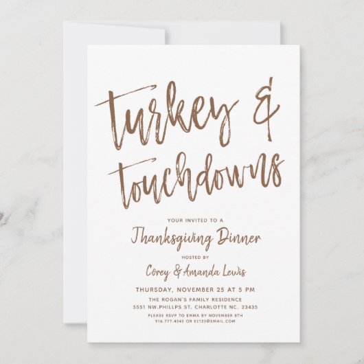 Türkei und Touchdown | Erntedank Party Brown Einladung (Vorderseite)