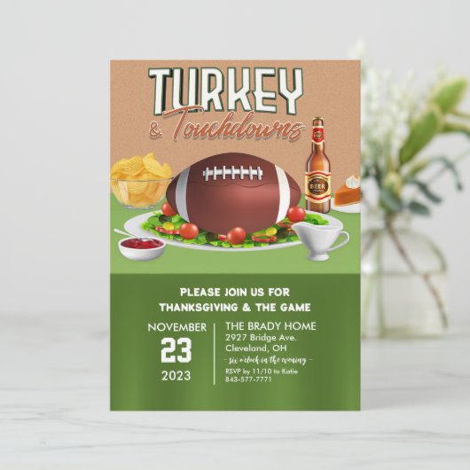 Türkei und Touchdowns Abendessen Einladung (Stehend Vorderseite)