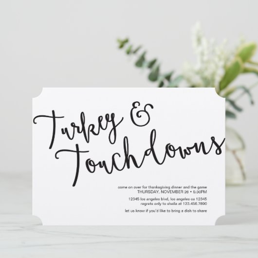 Türkei und Touchdowns Erntedank Dinner Einladung (Stehend Vorderseite)