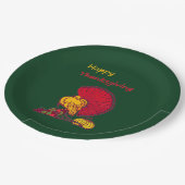 Türkei und Veggies glücklich Thanksgiving grün Pappteller (Schrägansicht)