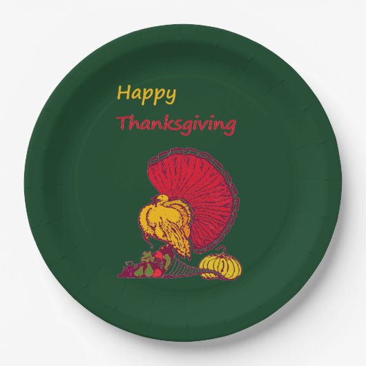 Türkei und Veggies glücklich Thanksgiving grün Pappteller (Vorderseite)
