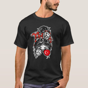 Türkei Volleyball Messy Bun Hair Girl Turkish Fla T-Shirt