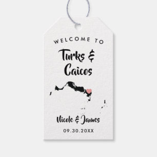 Türken und Caicos Wedding Welcome Bag Tags, Karte Geschenkanhänger