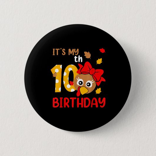 Turkey 10th Birthday Autumn Thanksgiving Party Boy Button (Vorderseite)