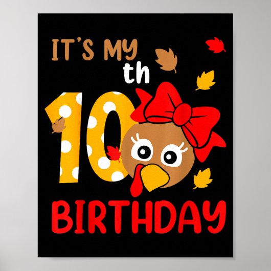 Turkey 10th Birthday Autumn Thanksgiving Party Boy Poster (Vorne)