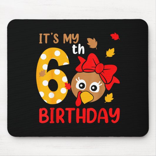 Turkey 6th Birthday Autumn Thanksgiving Party Boy Mousepad (Vorne)