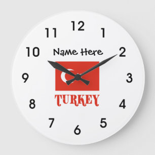Turkey and Turkish Flag with Your Name Large Clock Große Wanduhr