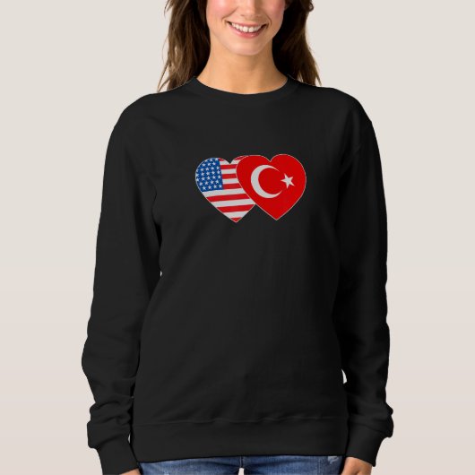 Turkey and USA Flag Twin Heart for Turkish America Sweatshirt (Vorderseite)