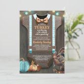 Turkey Baby Shower Fall Pumpkin Rustic Burlap Wood Einladung (Stehend Vorderseite)
