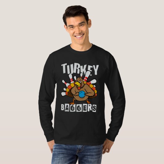 Turkey Baggers Bowling  Happy Thanksgiving Day T-Shirt (Vorne ganz)