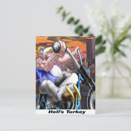 Turkey Biker Funny Postkarte (Stehend Vorderseite)