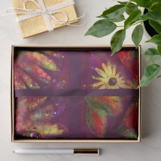 Turkey Bird Floral Red Yellow Whimsical Decoupage Seidenpapier (Geschenk)