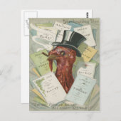 Turkey Cigar Top Hat Erntedank Menu Postkarte (Vorne/Hinten)