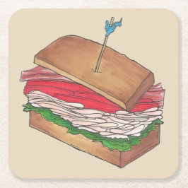 Turkey Club Sandwich Restaurant Diner Feinschmecke Rechteckiger Pappuntersetzer