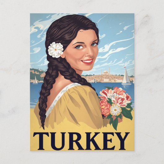 Turkey Coastal Woman Retro Postkarte (Vorderseite)