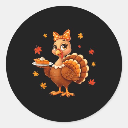 Turkey Coquette Bow E Turkey Day Girls Fall Thanks Runder Aufkleber (Vorderseite)
