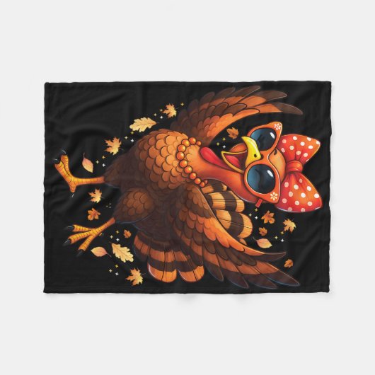 Turkey Dancing Turkey Day Womens Fall Cute Bow Tha Fleecedecke (Vorderseite (Horizontal))