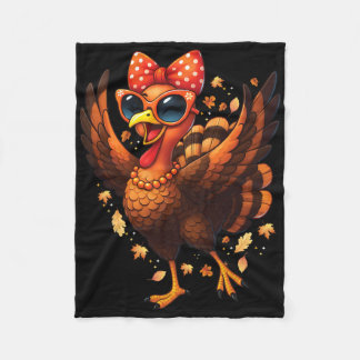 Turkey Dancing Turkey Day Womens Fall Cute Bow Tha Fleecedecke