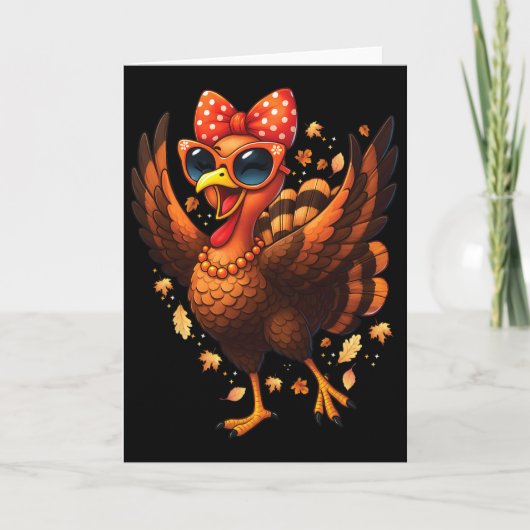 Turkey Dancing Turkey Day Womens Fall Cute Bow Tha Karte (Vorderseite)