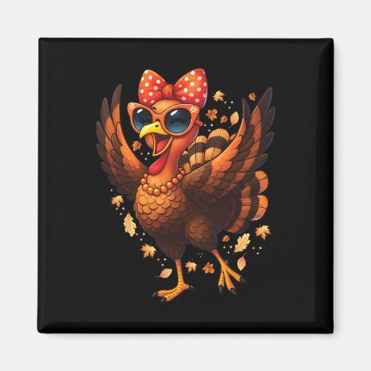 Turkey Dancing Turkey Day Womens Fall Cute Bow Tha Magnet (Vorne)
