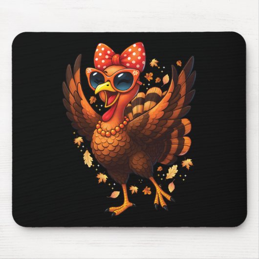 Turkey Dancing Turkey Day Womens Fall Cute Bow Tha Mousepad (Vorne)