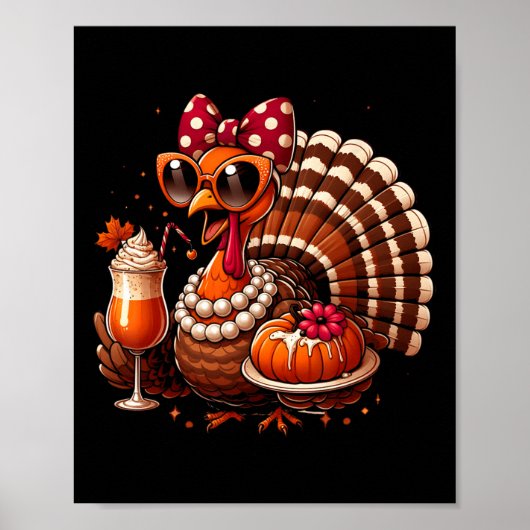 Turkey Drinking Coffee Bow Thanksgiving Womens Tur Poster (Vorne)