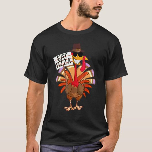 Turkey Eat Pizza Adult Vegan Kids  Thanksgiving 6 T-Shirt (Vorderseite)