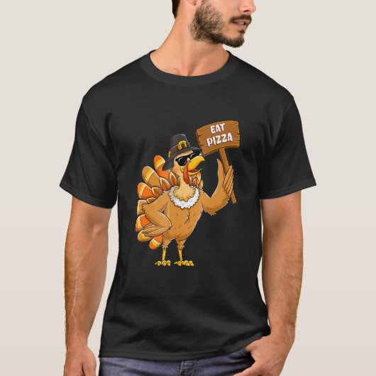 Turkey Eat Pizza Adult Vegan Kids Thanksgiving T-Shirt (Vorderseite)