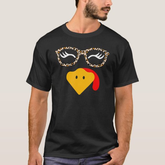 Turkey Face Eyelashe Leopard Glasses Thanksgiving T-Shirt (Vorderseite)