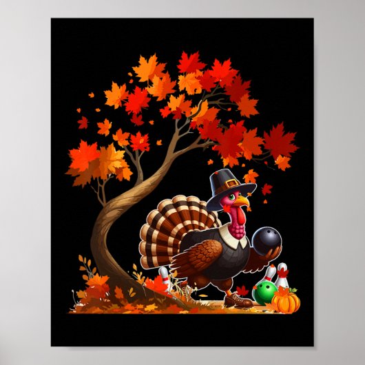 Turkey Fall Tree Erntedank Bowling Lover Player Poster (Vorne)