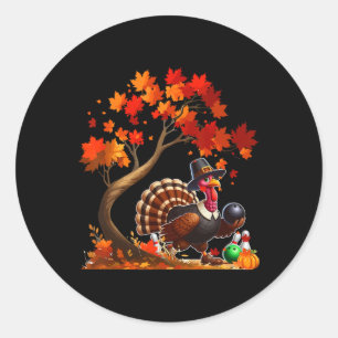Turkey Fall Tree Erntedank Bowling Lover Player Runder Aufkleber