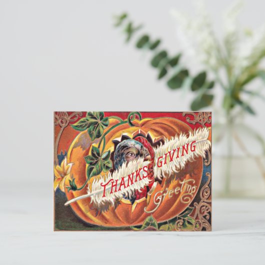 Turkey Feather Pumpkin Blume Postkarte (Stehend Vorderseite)