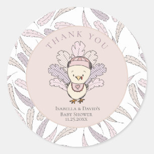 Turkey & Feathers Fall Girl Babydusche Vielen Dank Runder Aufkleber