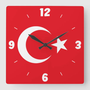 Turkey Flag Numbers Red White Crescent Star Quadratische Wanduhr