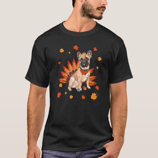 Turkey French Bulldog Frenchie Dog Maple Leaf Than T-Shirt (Vorderseite)
