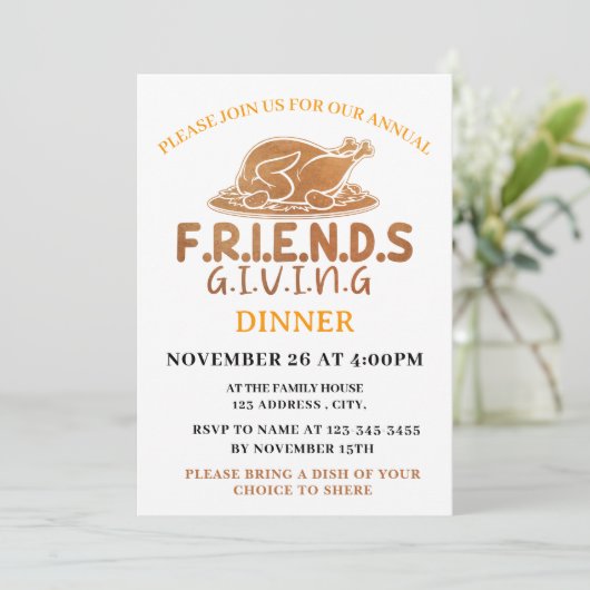 Turkey Friendsgiving Dinner Party Einladung (Stehend Vorderseite)