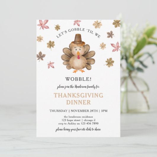 Turkey Gobble Wobble Erntedank Dinner Party Einladung (Stehend Vorderseite)
