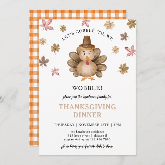 Turkey Gobble Wobble Erntedank Dinner Party Einladung (Vorne/Hinten)
