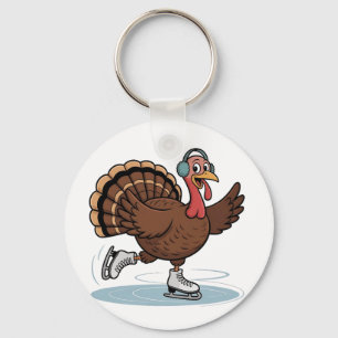 Turkey Ice Skaten Erntedank Gobbler Schlüsselanhänger
