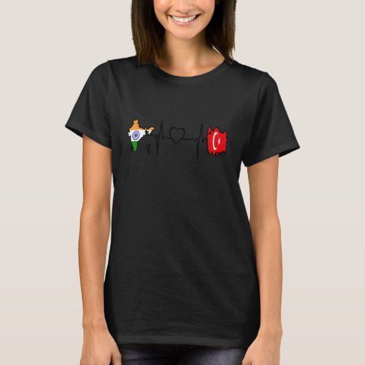 Turkey India Flag Turkish Indian Heartbeat T-Shirt (Vorderseite)