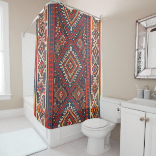 Turkey Kilim Aztec Red Blue Tan Duschvorhang